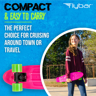 Flybar 22 Inch Kids Skateboard – Mini Cruiser Skateboards for Kids Ages 6-12, Outdoor Toys, Lightweight, Durable, Non-Slip Deck, ABEC-7 Bearings, Holds up to 175 lbs