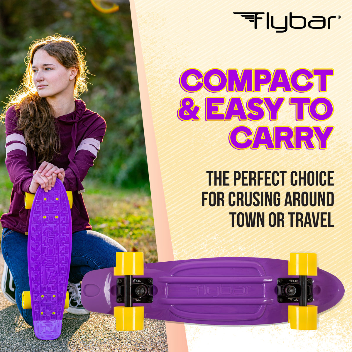 Flybar 22 Inch Kids Skateboard – Mini Cruiser Skateboards for Kids Ages 6-12, Outdoor Toys, Lightweight, Durable, Non-Slip Deck, ABEC-7 Bearings, Holds up to 175 lbs
