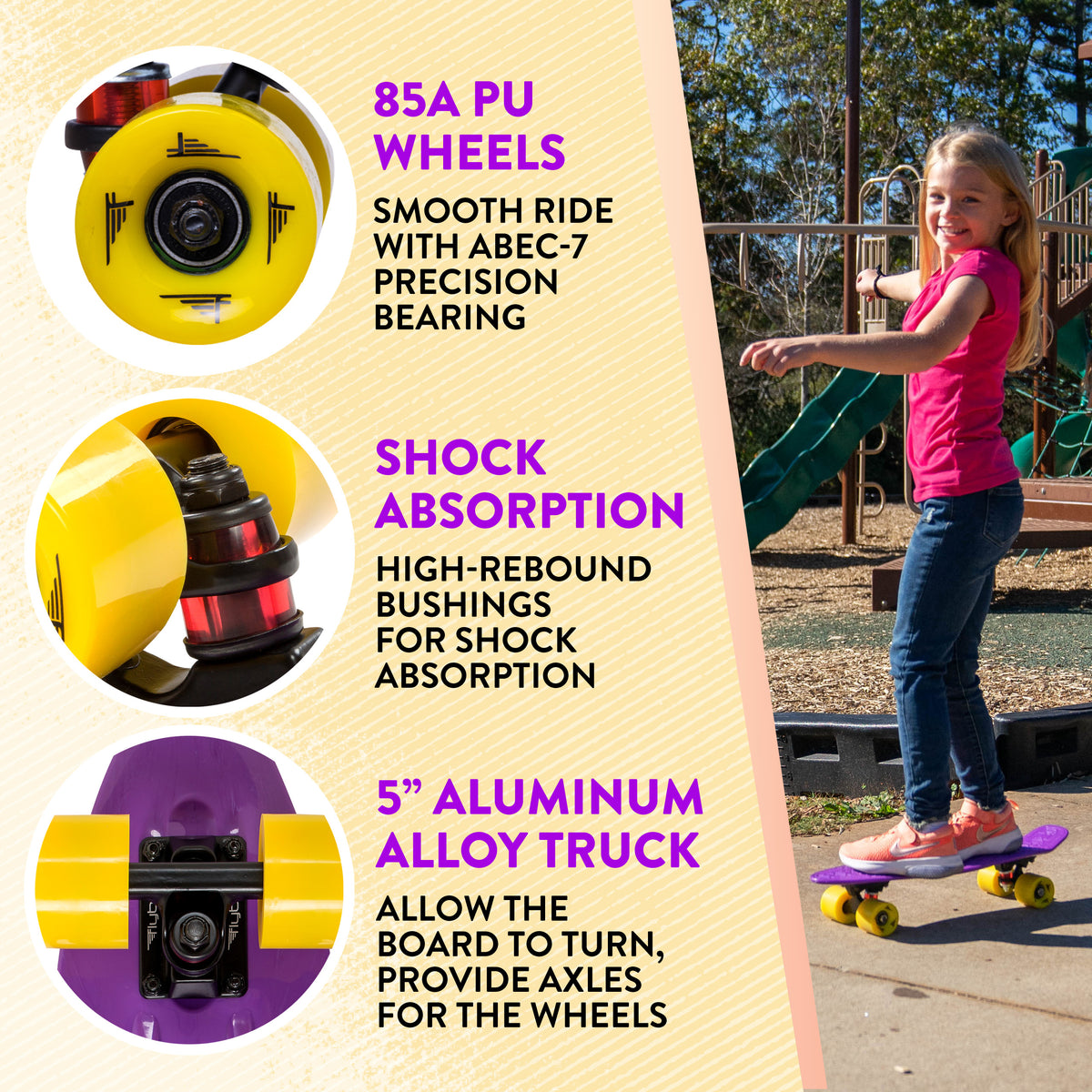 Flybar 22 Inch Kids Skateboard – Mini Cruiser Skateboards for Kids Ages 6-12, Outdoor Toys, Lightweight, Durable, Non-Slip Deck, ABEC-7 Bearings, Holds up to 175 lbs