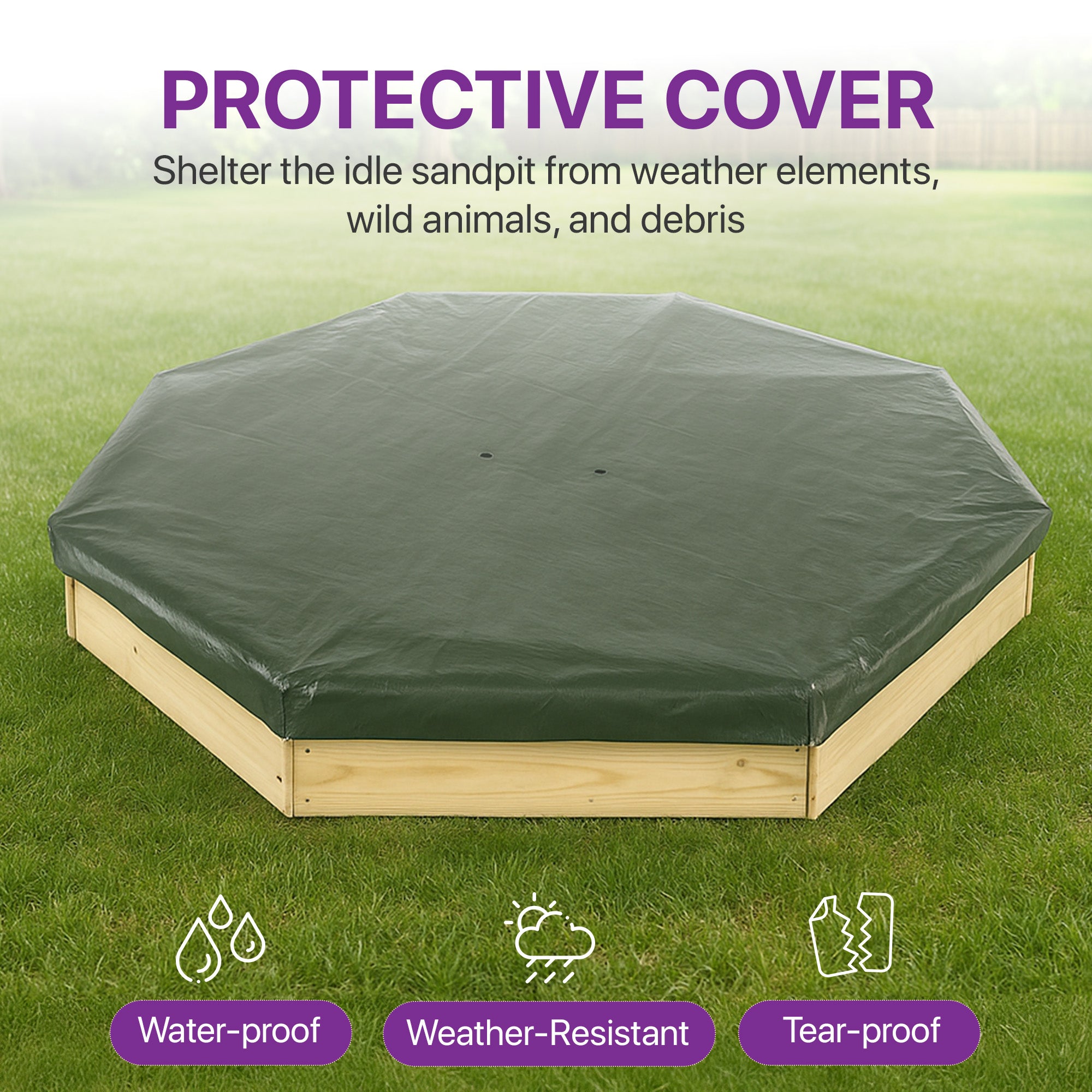 Plum Wooden Large Sandbox with Cover - Outdoor Octagon Sand Box for Kids, Toddler Sensory Toys