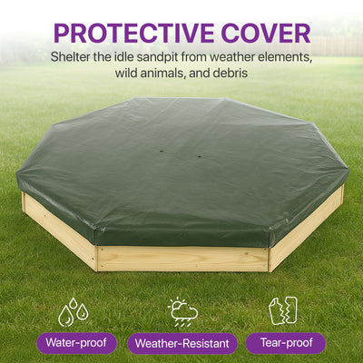 Plum Wooden Large Sandbox with Cover - Outdoor Octagon Sand Box for Kids, Toddler Sensory Toys
