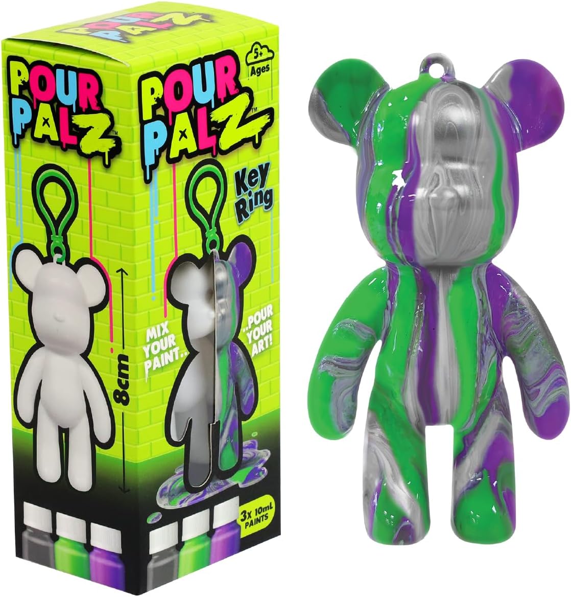 Pour Palz Mini Paint Bear Keychain Pouring Craft DIY Kit, Design Your Own Personalized Bear Keepsake