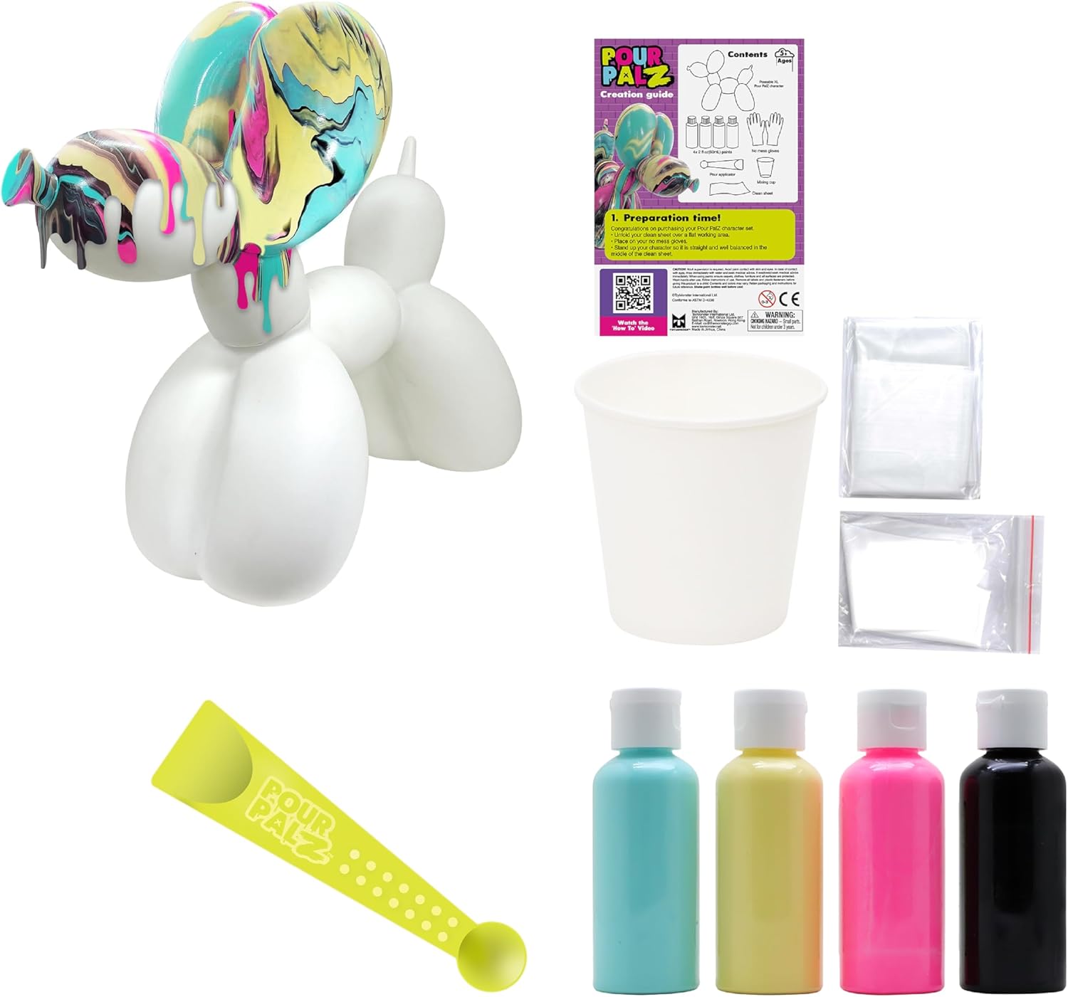 Pour Palz DIY Paint Pouring Kit - 1 XL Bear Figurine - Create Unique Marbled Art