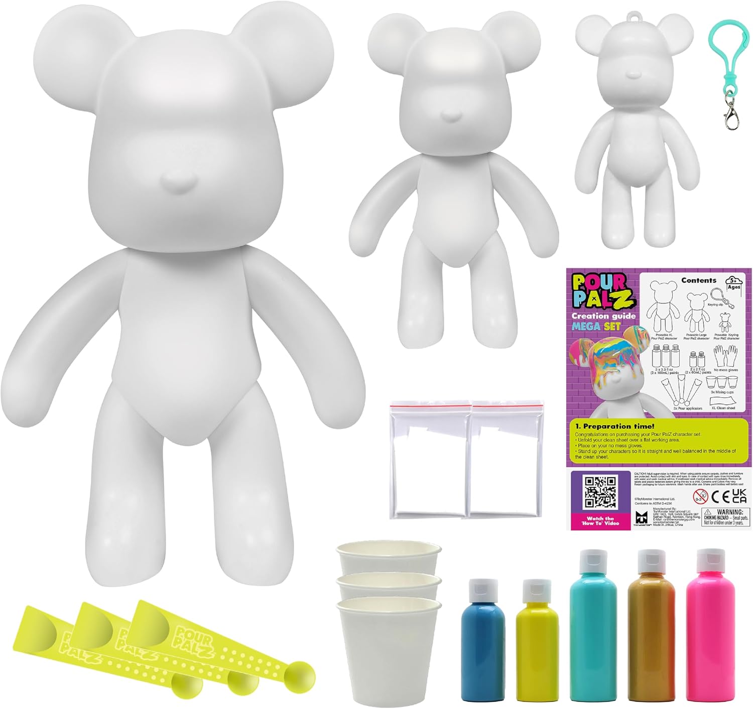 Pour Palz DIY Paint Pouring Kit - 1 XL Bear Figurine - Create Unique Marbled Art