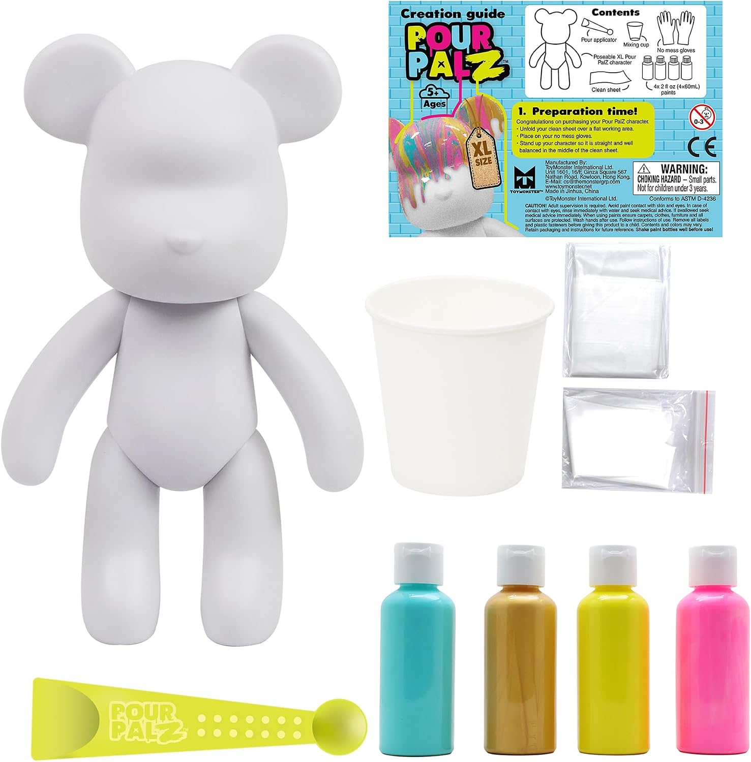 Pour Palz DIY Paint Pouring Kit - 1 XL Bear Figurine - Create Unique Marbled Art