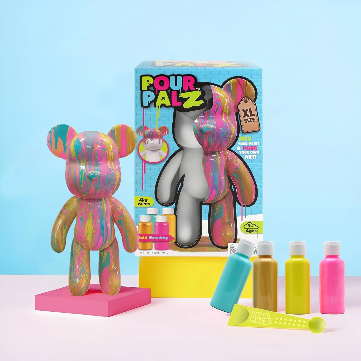 Pour Palz DIY Paint Pouring Kit - 1 XL Bear Figurine - Create Unique Marbled Art
