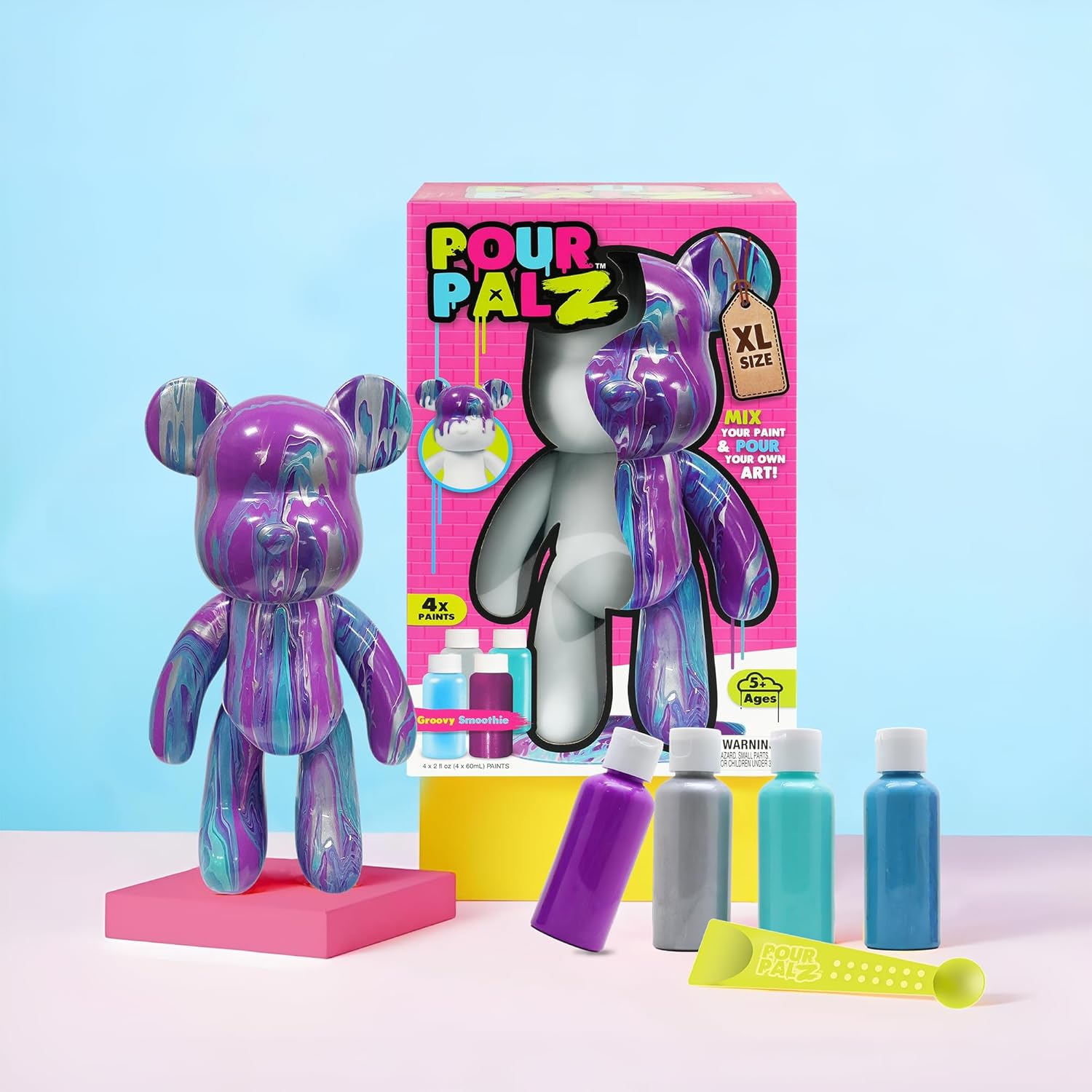 Pour Palz DIY Paint Pouring Kit - 1 XL Bear Figurine - Create Unique Marbled Art
