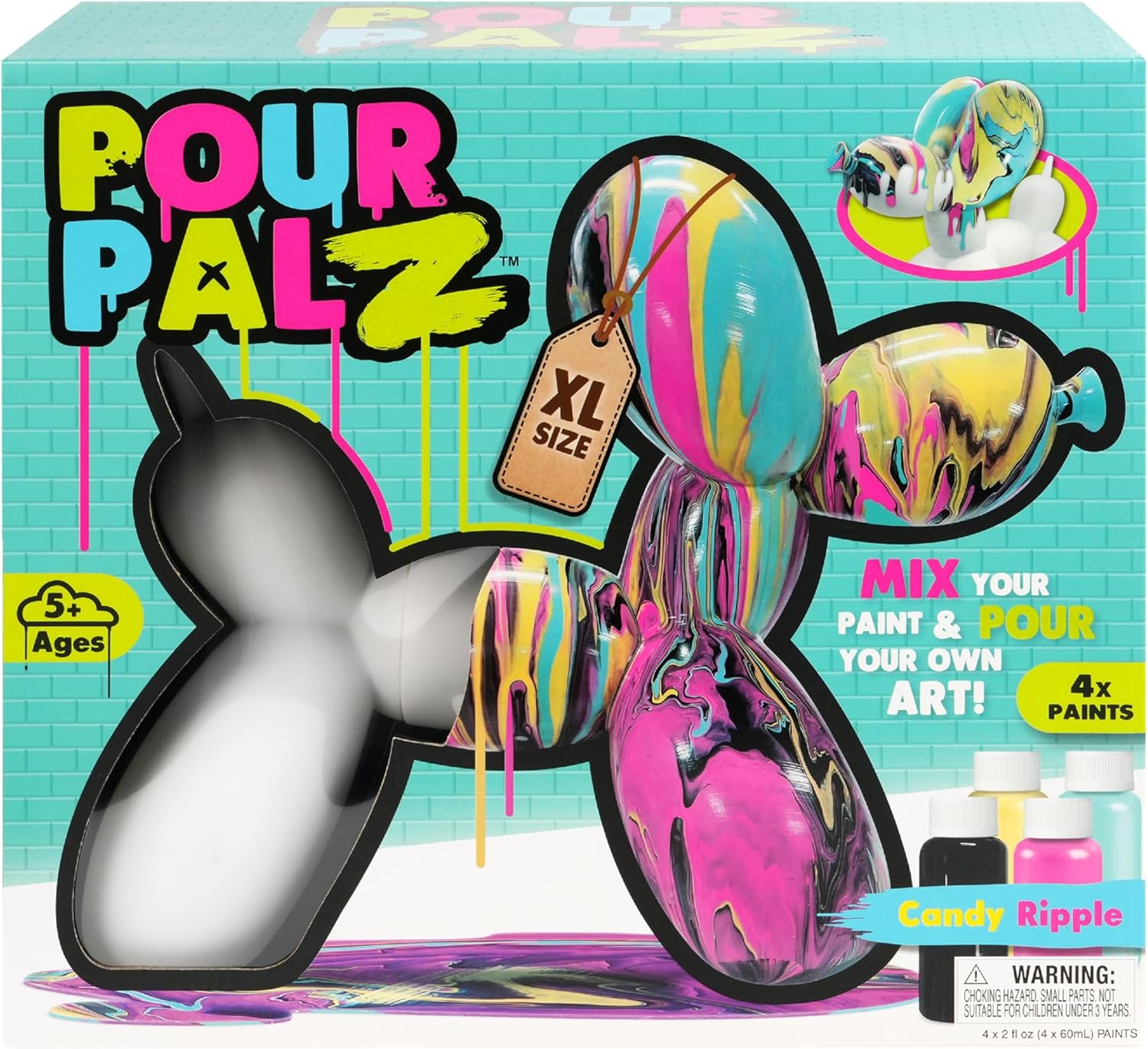 Pour Palz DIY Paint Pouring Kit - 1 XL Bear Figurine - Create Unique Marbled Art