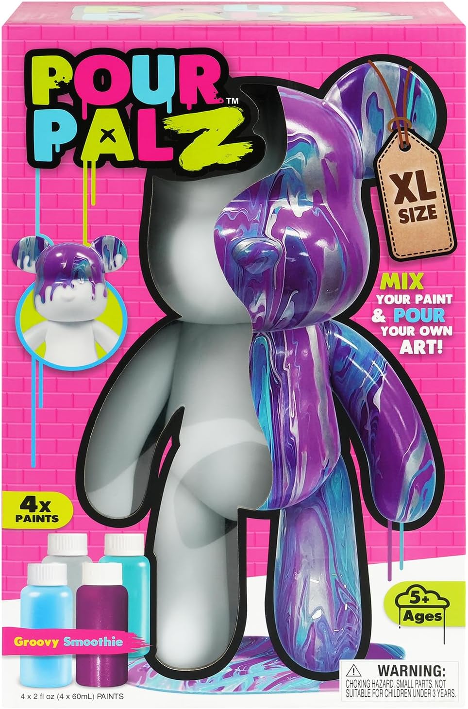 Pour Palz DIY Paint Pouring Kit - 1 XL Bear Figurine - Create Unique Marbled Art