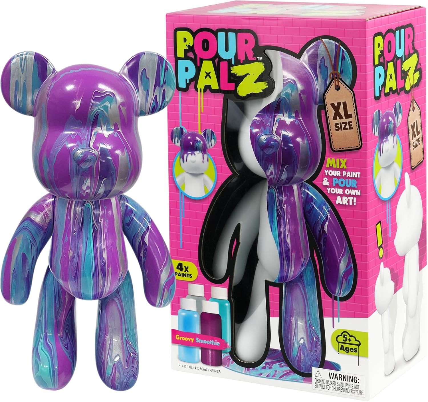 Pour Palz DIY Paint Pouring Kit - 1 XL Bear Figurine - Create Unique Marbled Art