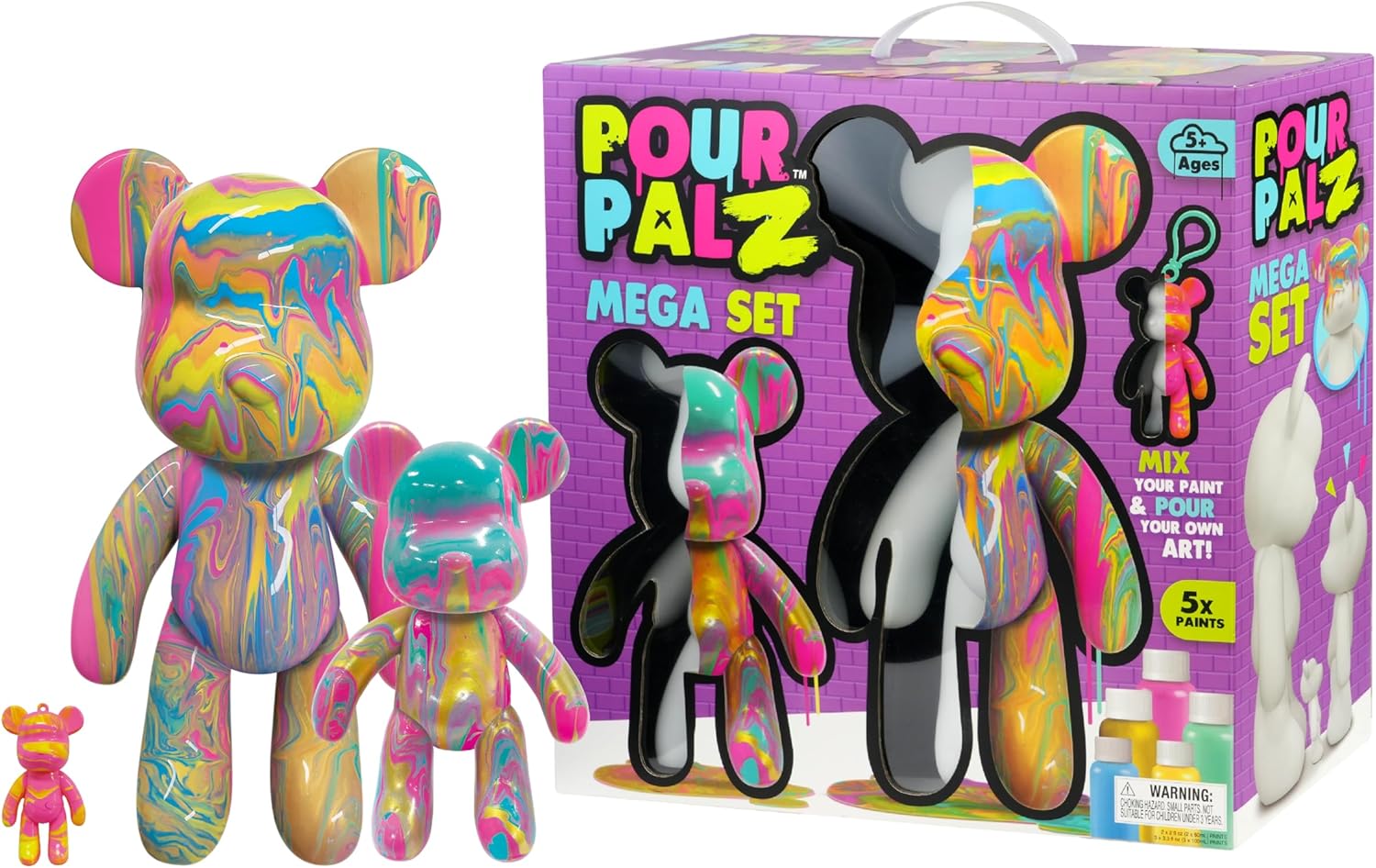 Pour Palz DIY Paint Pouring Kit - 1 XL Bear Figurine - Create Unique Marbled Art