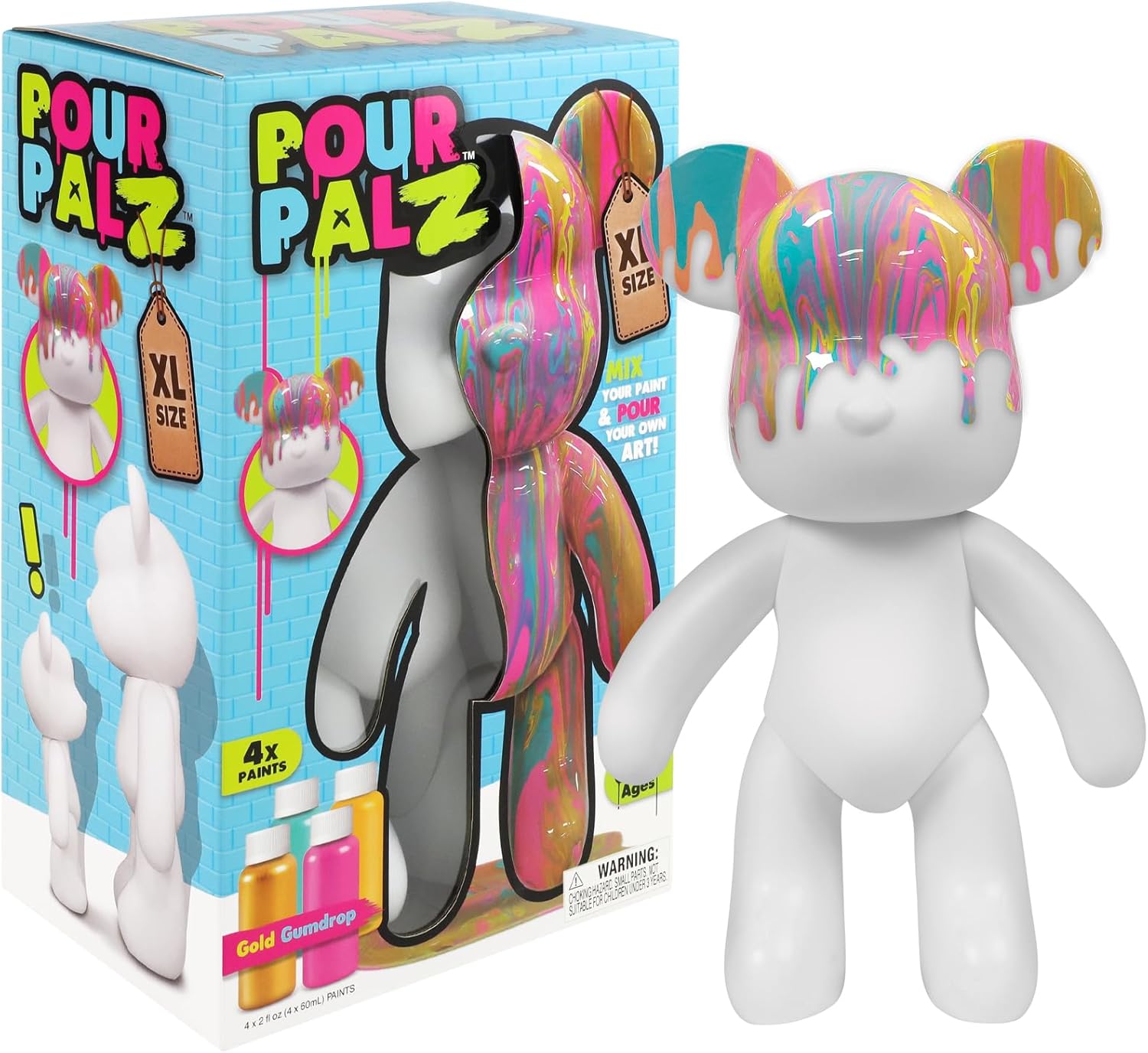 Pour Palz DIY Paint Pouring Kit - 1 XL Bear Figurine - Create Unique Marbled Art