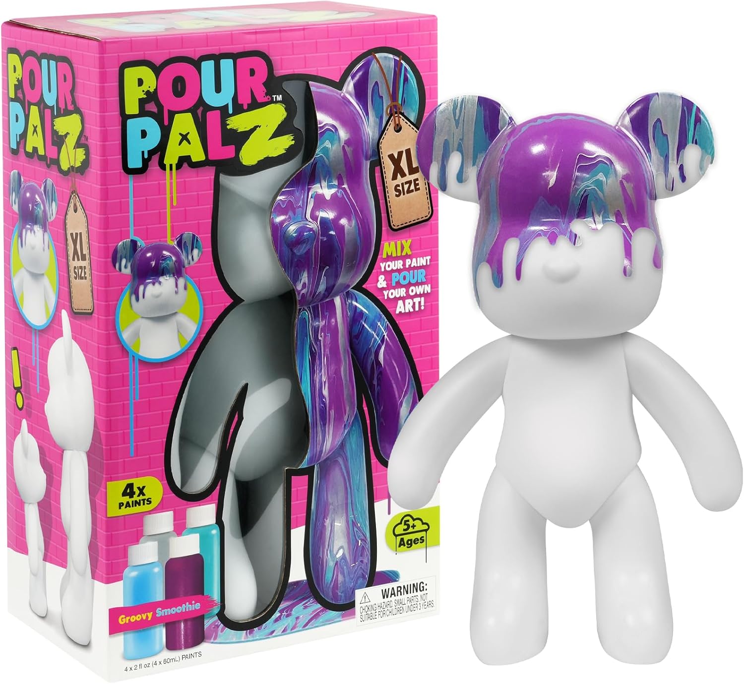 Pour Palz DIY Paint Pouring Kit - 1 XL Bear Figurine - Create Unique Marbled Art
