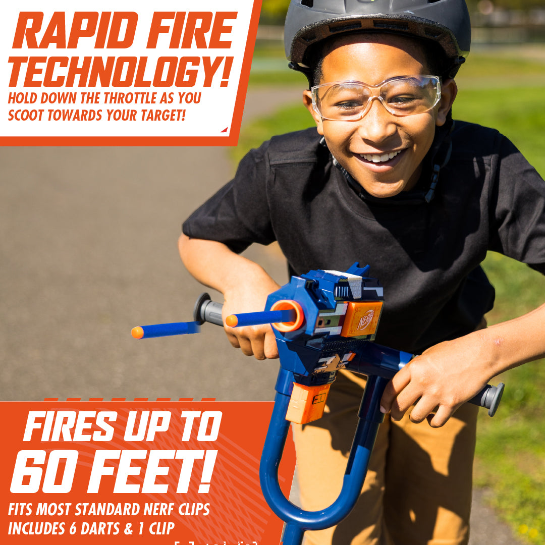 Flybar NERF Electric Scooter for Kids with Blaster Fires Up to 60 Feet