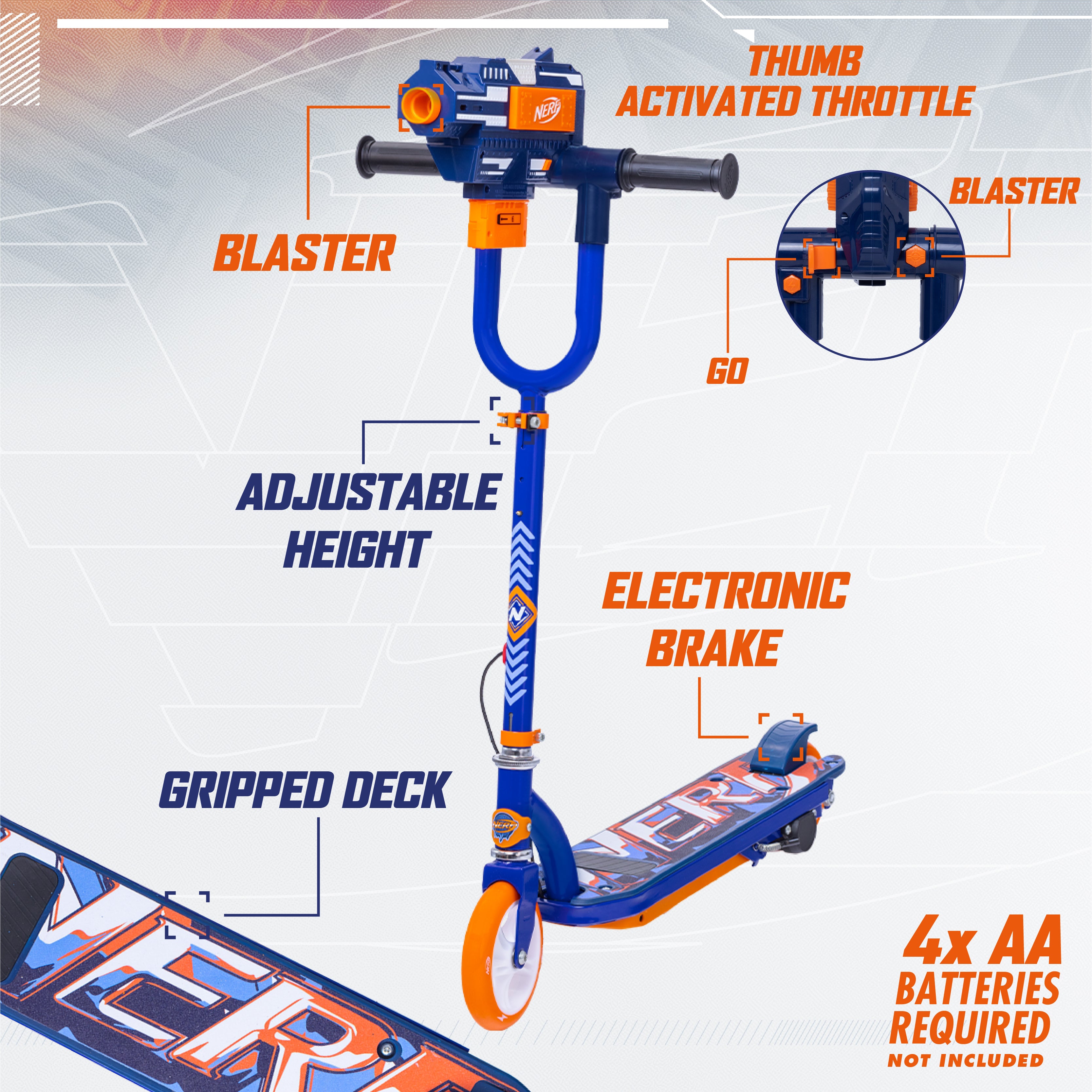 Flybar NERF Electric Scooter for Kids with Blaster Fires Up to 60 Feet