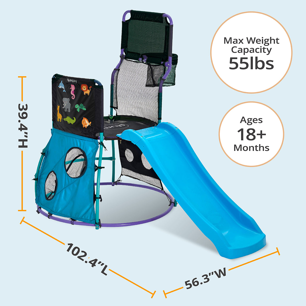 Plum 4 in 1 Toddler Slide with Basketball Hoop - Outdoor Toys for Kids, Baby Climber Playset, Playground Sets for Backyards with Ball, Water Play Wall, Sturdy, Durable, Weatherproof, Ages 18+ Months
