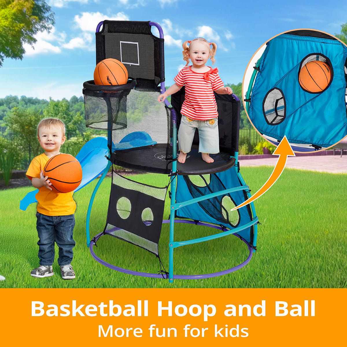 Plum 4 in 1 Toddler Slide with Basketball Hoop - Outdoor Toys for Kids, Baby Climber Playset, Playground Sets for Backyards with Ball, Water Play Wall, Sturdy, Durable, Weatherproof, Ages 18+ Months
