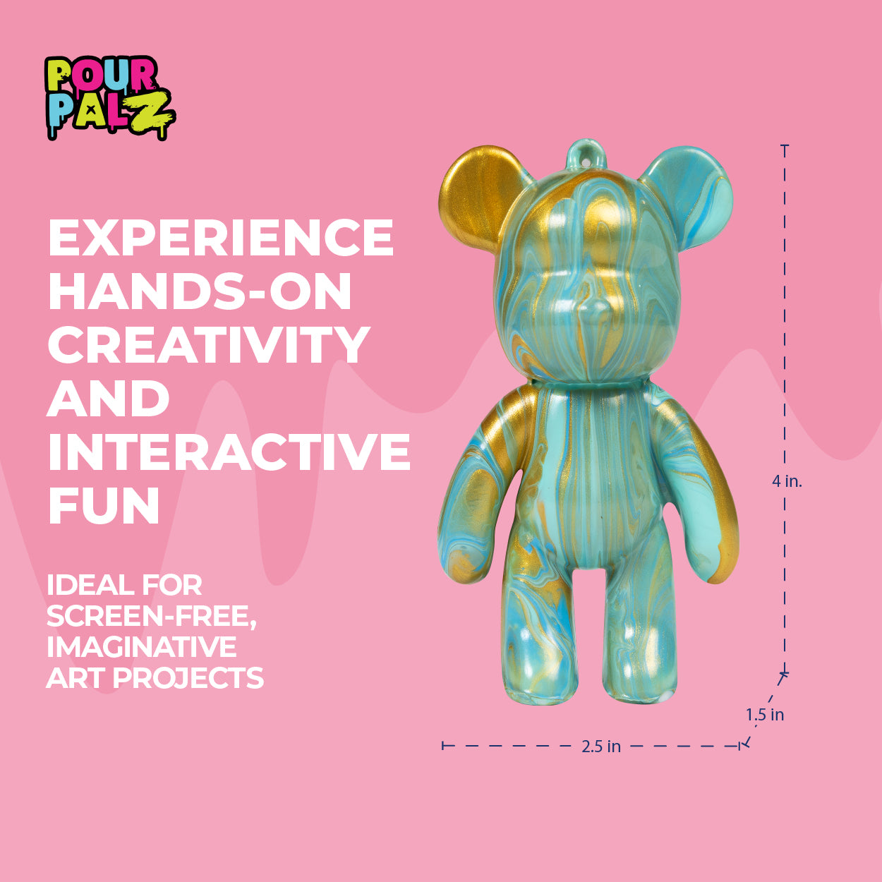 Pour Palz Mini Paint Bear Keychain Pouring Craft DIY Kit, Design Your Own Personalized Bear Keepsake