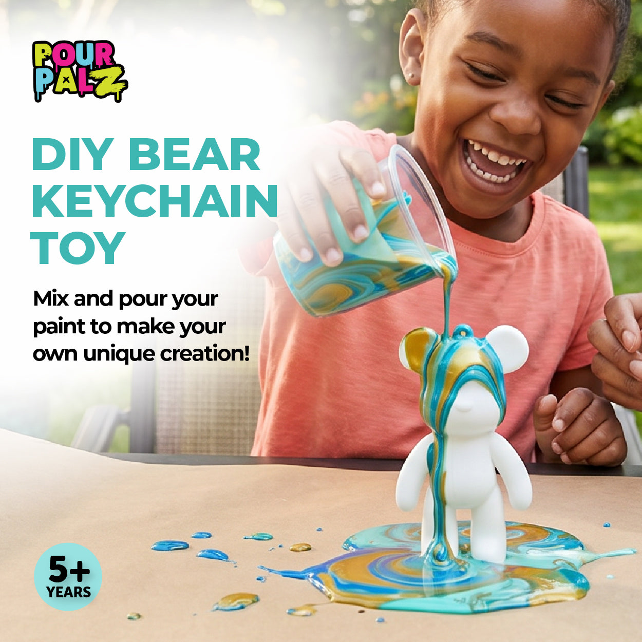 Pour Palz Mini Paint Bear Keychain Pouring Craft DIY Kit, Design Your Own Personalized Bear Keepsake