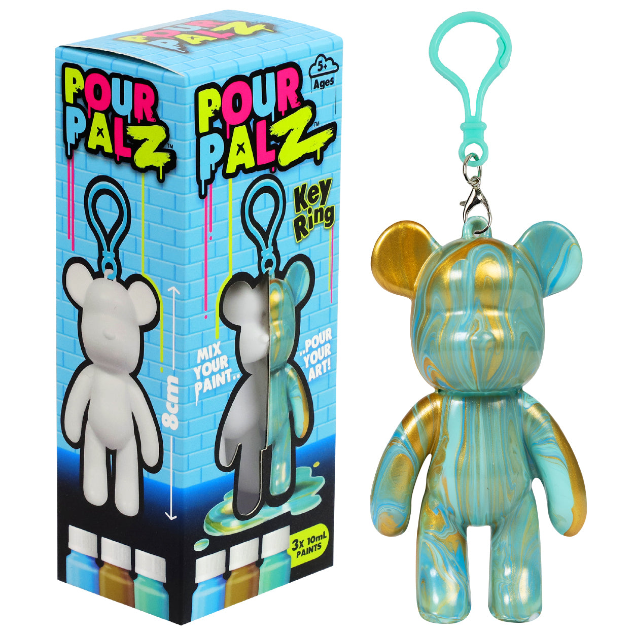 Pour Palz Mini Paint Bear Keychain Pouring Craft DIY Kit, Design Your Own Personalized Bear Keepsake