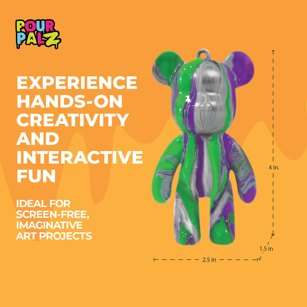 Pour Palz Mini Paint Bear Keychain Pouring Craft DIY Kit, Design Your Own Personalized Bear Keepsake