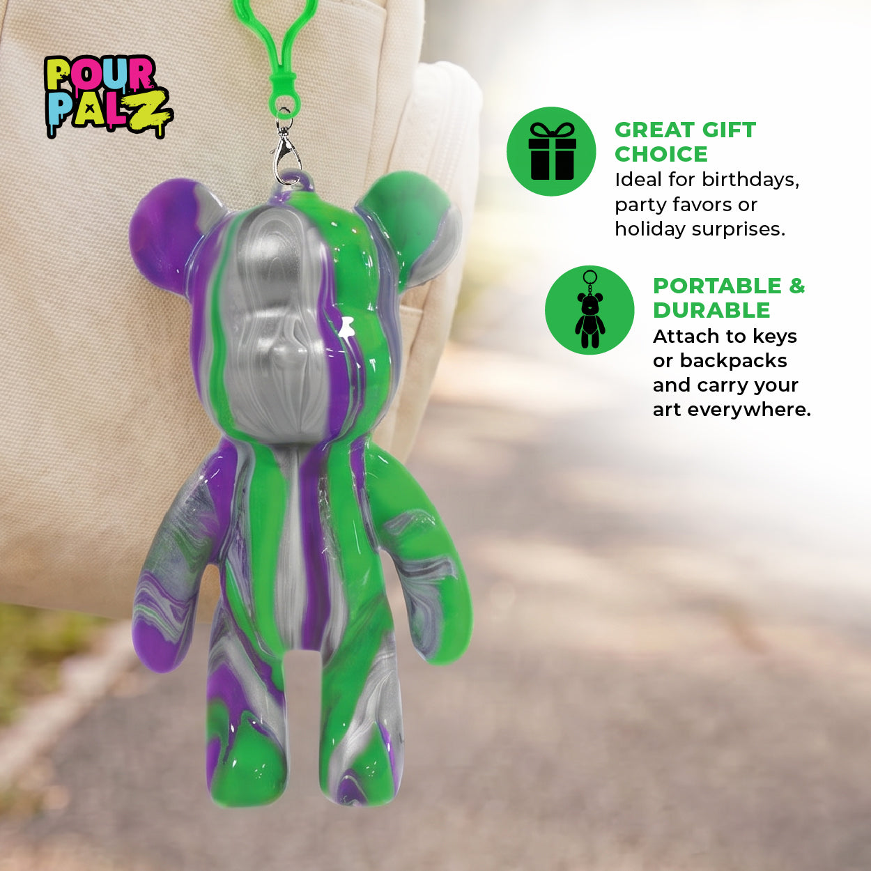 Pour Palz Mini Paint Bear Keychain Pouring Craft DIY Kit, Design Your Own Personalized Bear Keepsake