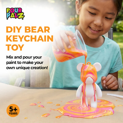 Pour Palz Mini Paint Bear Keychain Pouring Craft DIY Kit, Design Your Own Personalized Bear Keepsake