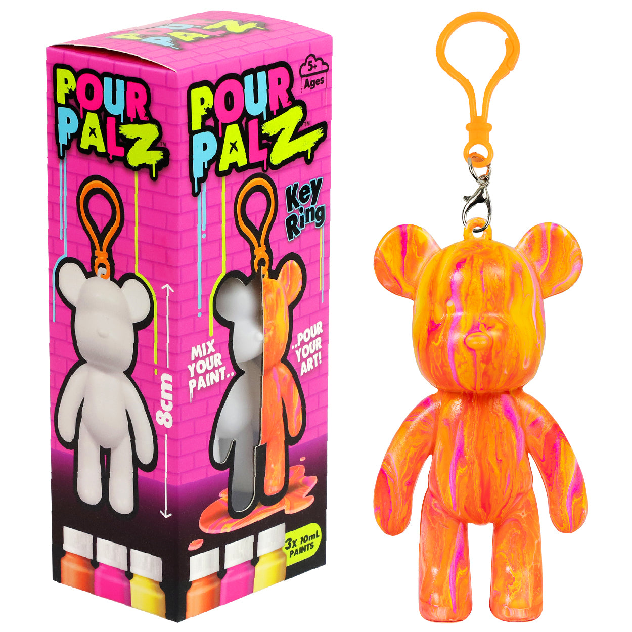 Pour Palz Mini Paint Bear Keychain Pouring Craft DIY Kit, Design Your Own Personalized Bear Keepsake