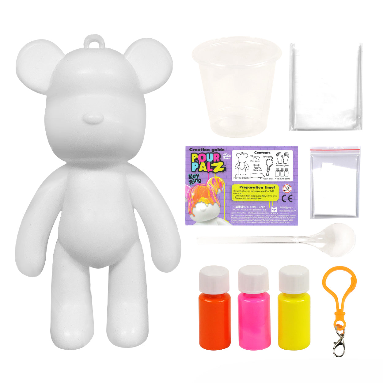 Pour Palz Mini Paint Bear Keychain Pouring Craft DIY Kit, Design Your Own Personalized Bear Keepsake