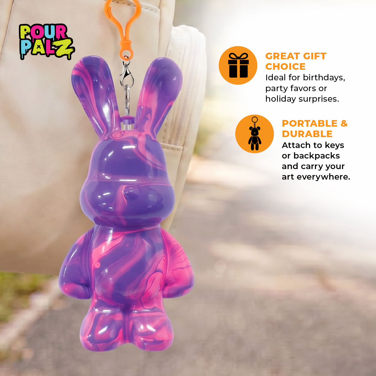 Pour Palz Mini Paint Bear Keychain Pouring Craft DIY Kit, Design Your Own Personalized Bear Keepsake