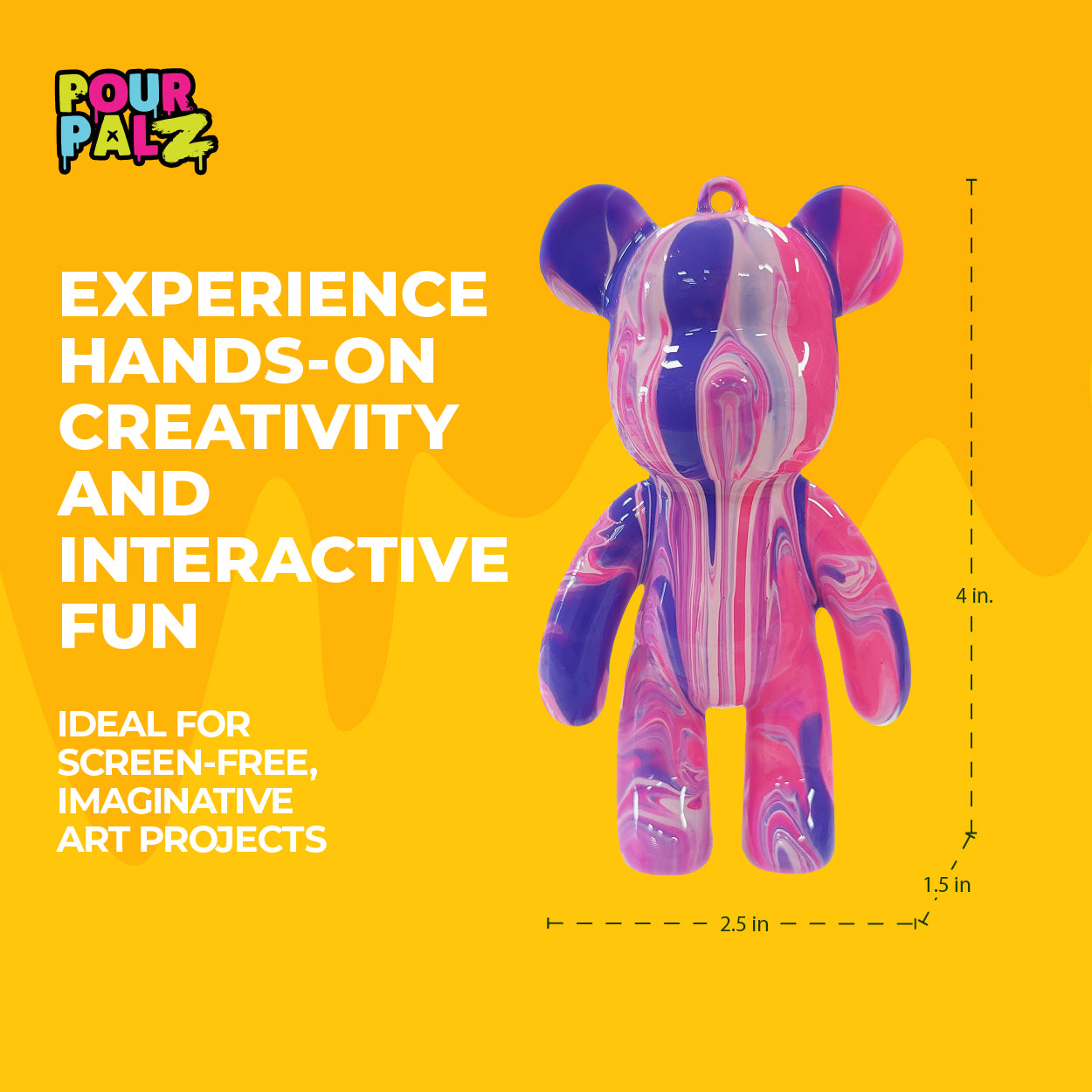 Pour Palz Mini Paint Bear Keychain Pouring Craft DIY Kit, Design Your Own Personalized Bear Keepsake