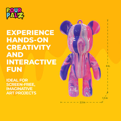 Pour Palz Mini Paint Bear Keychain Pouring Craft DIY Kit, Design Your Own Personalized Bear Keepsake