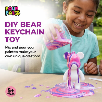Pour Palz Mini Paint Bear Keychain Pouring Craft DIY Kit, Design Your Own Personalized Bear Keepsake