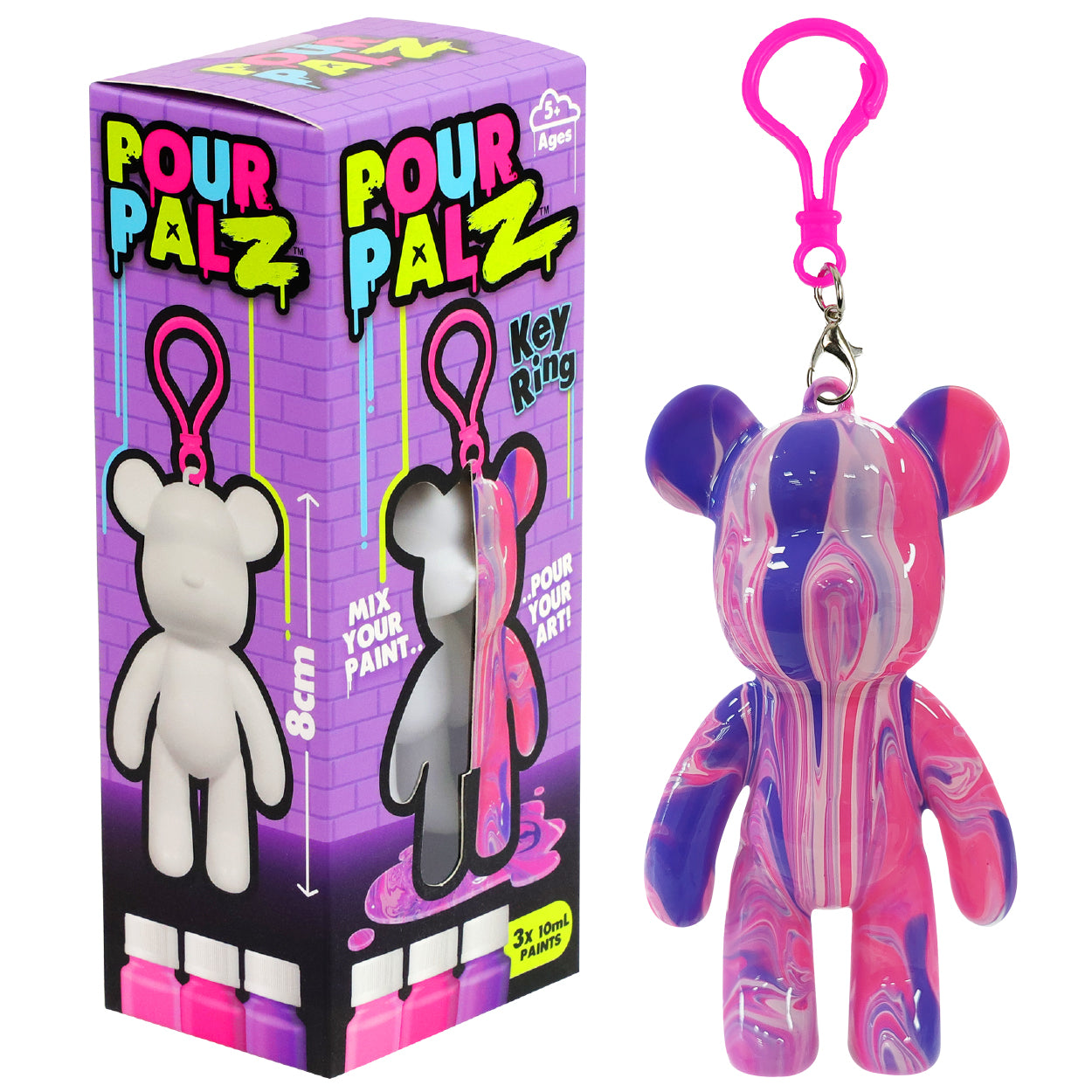 Pour Palz Mini Paint Bear Keychain Pouring Craft DIY Kit, Design Your Own Personalized Bear Keepsake