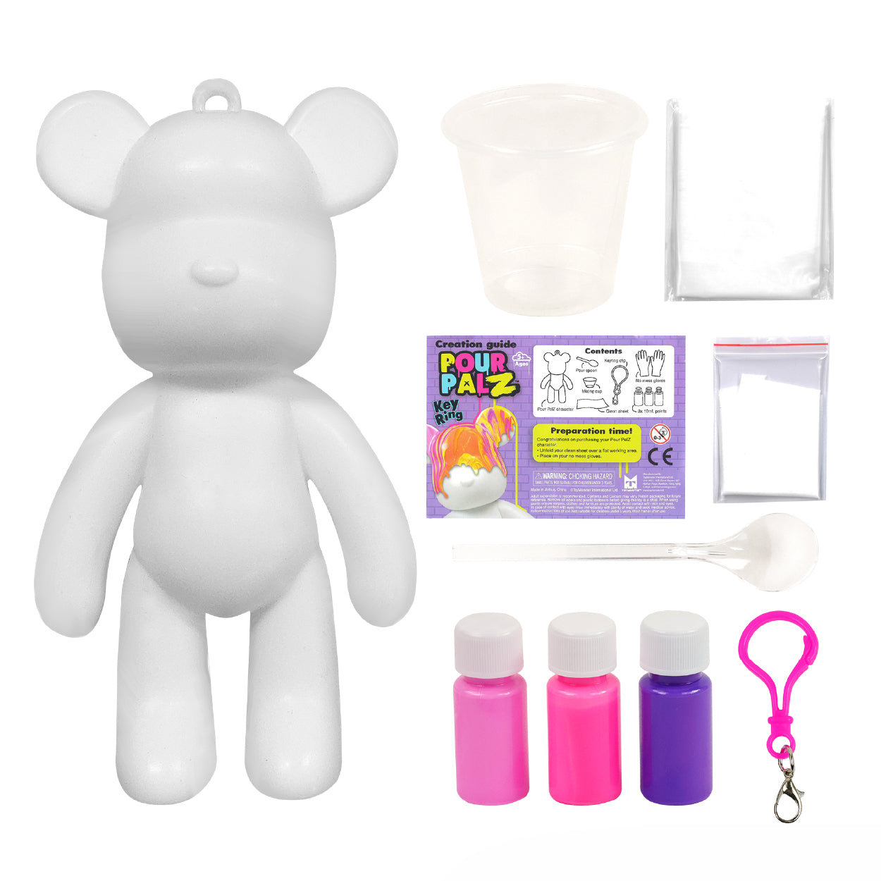 Pour Palz Mini Paint Bear Keychain Pouring Craft DIY Kit, Design Your Own Personalized Bear Keepsake
