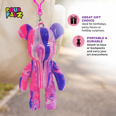 Pour Palz Mini Paint Bear Keychain Pouring Craft DIY Kit, Design Your Own Personalized Bear Keepsake