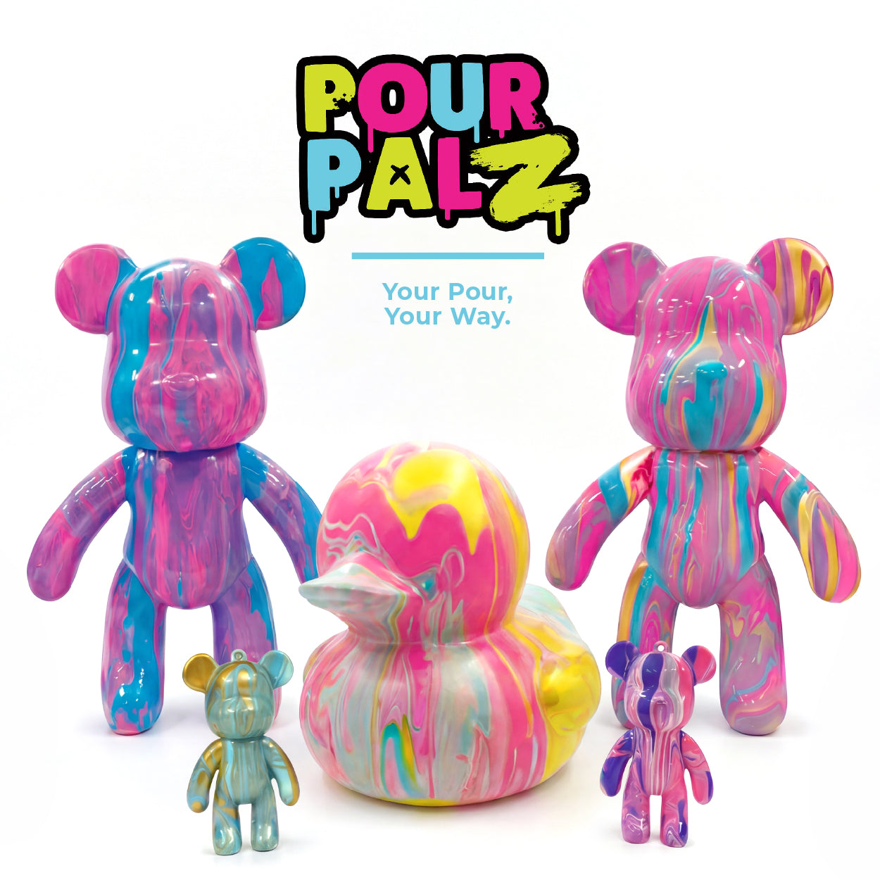 Pour Palz DIY Paint Pouring Kit - 1 XL Bear Figurine - Create Unique Marbled Art