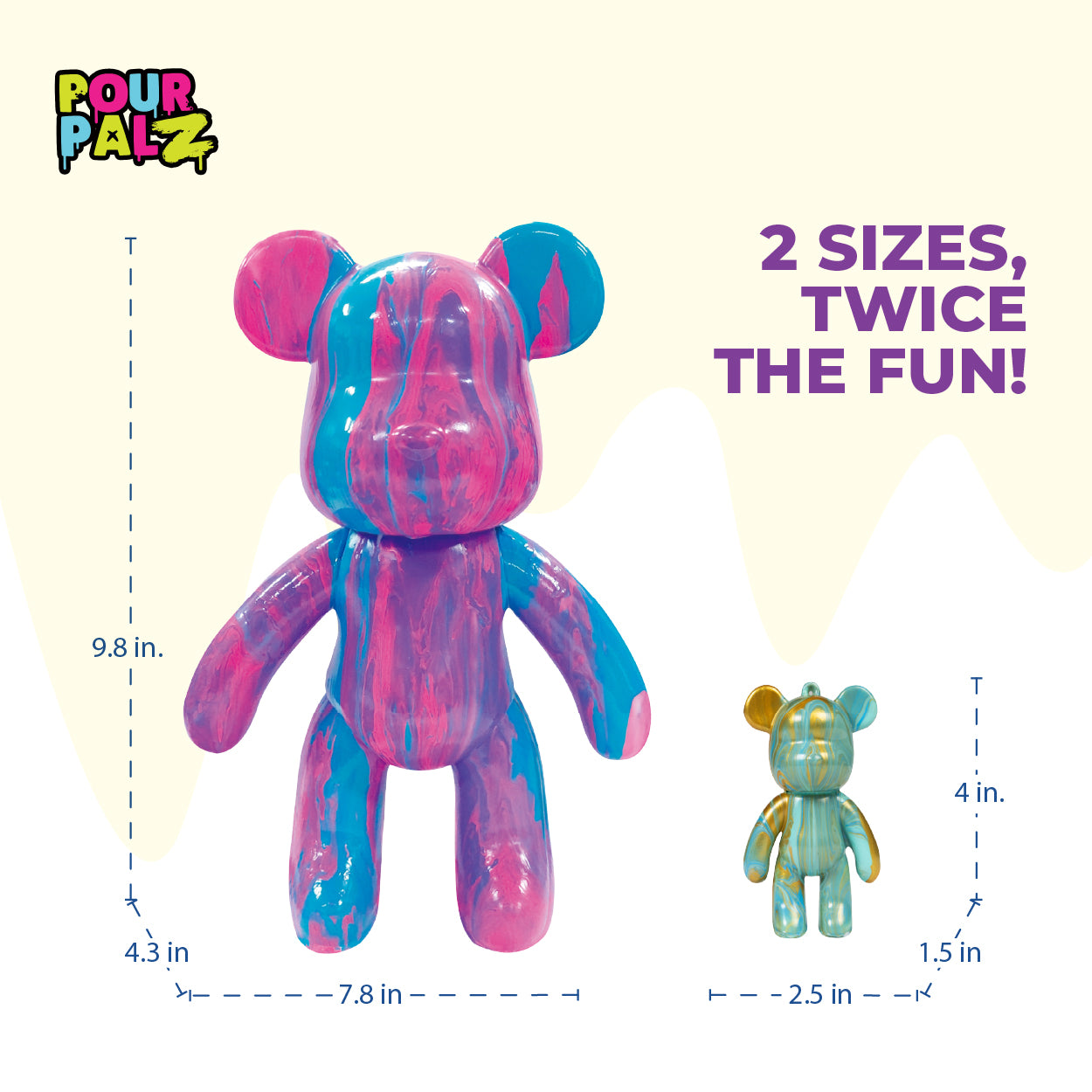 Pour Palz Mini Paint Bear Keychain Pouring Craft DIY Kit, Design Your Own Personalized Bear Keepsake
