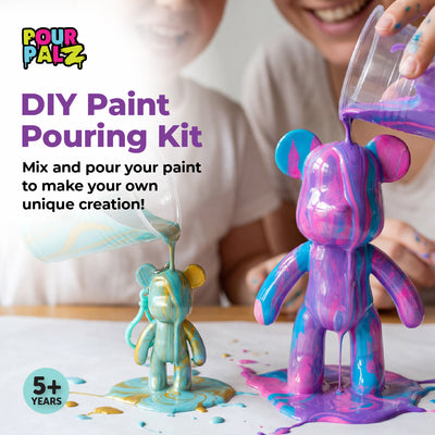 Pour Palz Mini Paint Bear Keychain Pouring Craft DIY Kit, Design Your Own Personalized Bear Keepsake