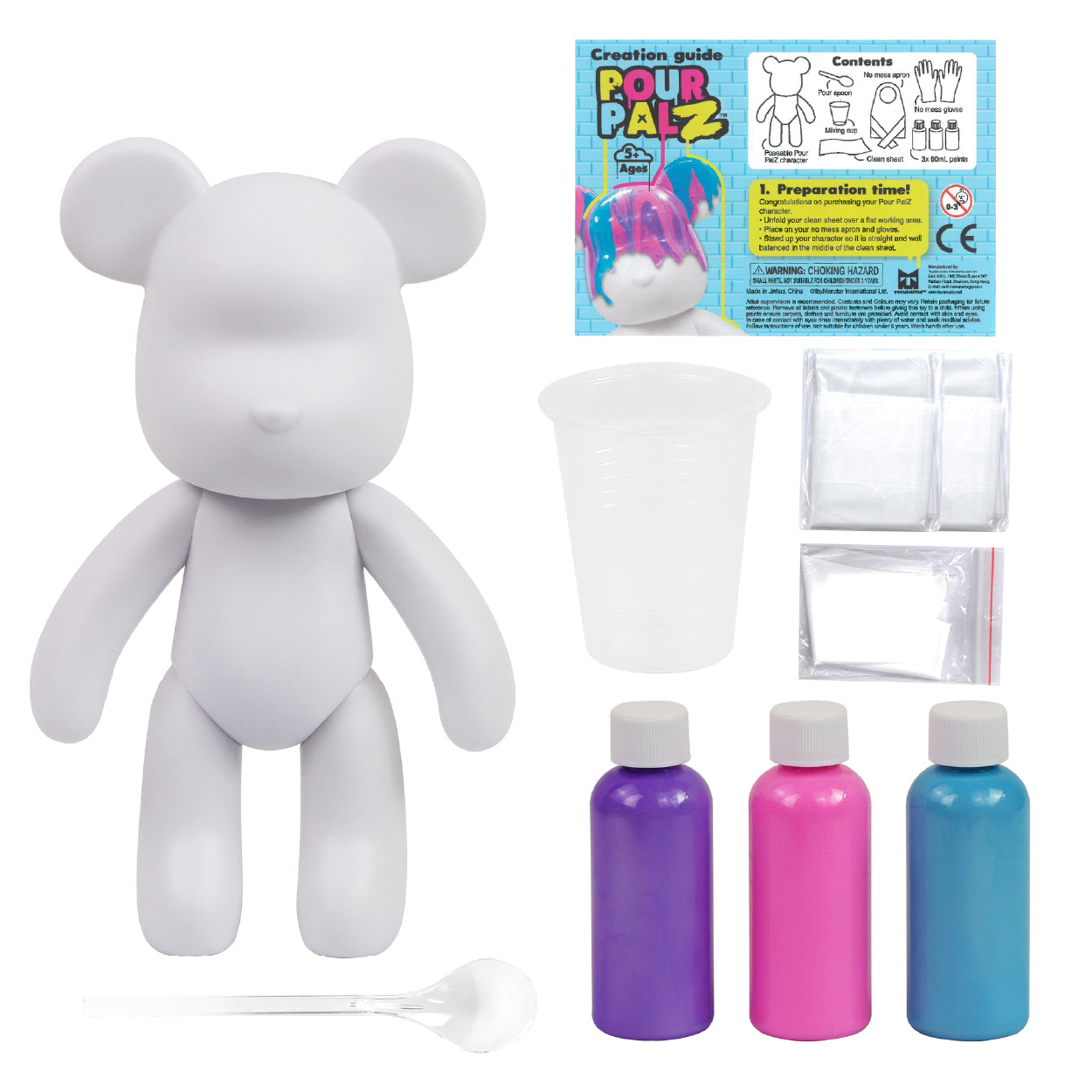 Pour Palz Mini Paint Bear Keychain Pouring Craft DIY Kit, Design Your Own Personalized Bear Keepsake