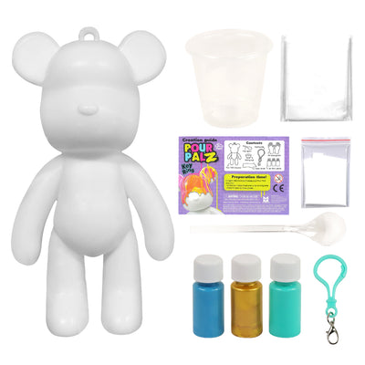 Pour Palz Mini Paint Bear Keychain Pouring Craft DIY Kit, Design Your Own Personalized Bear Keepsake