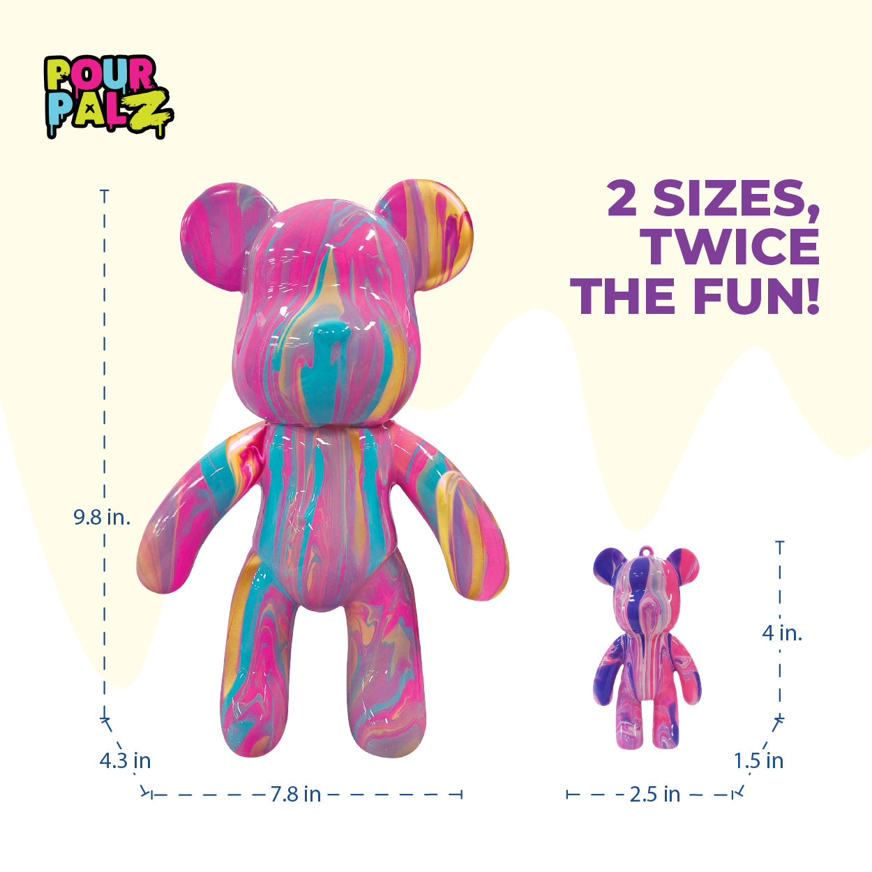 Pour Palz Mini Paint Bear Keychain Pouring Craft DIY Kit, Design Your Own Personalized Bear Keepsake