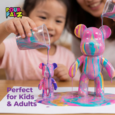 Pour Palz Mini Paint Bear Keychain Pouring Craft DIY Kit, Design Your Own Personalized Bear Keepsake