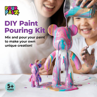 Pour Palz Mini Paint Bear Keychain Pouring Craft DIY Kit, Design Your Own Personalized Bear Keepsake