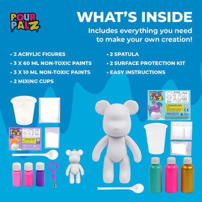 Pour Palz Mini Paint Bear Keychain Pouring Craft DIY Kit, Design Your Own Personalized Bear Keepsake