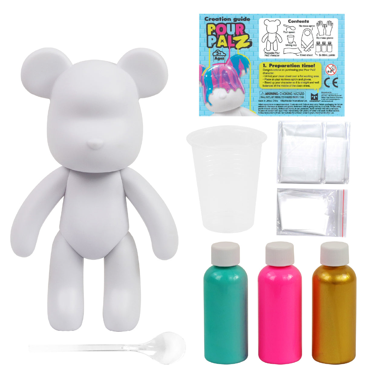 Pour Palz Mini Paint Bear Keychain Pouring Craft DIY Kit, Design Your Own Personalized Bear Keepsake