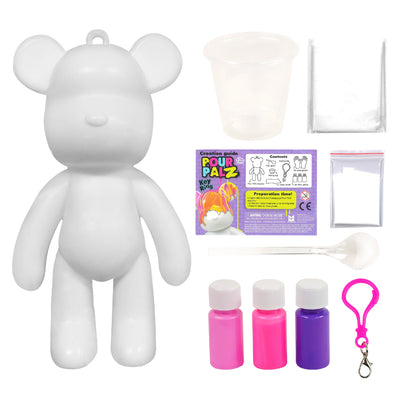 Pour Palz Mini Paint Bear Keychain Pouring Craft DIY Kit, Design Your Own Personalized Bear Keepsake