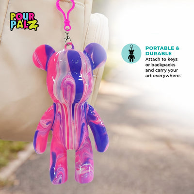Pour Palz Mini Paint Bear Keychain Pouring Craft DIY Kit, Design Your Own Personalized Bear Keepsake