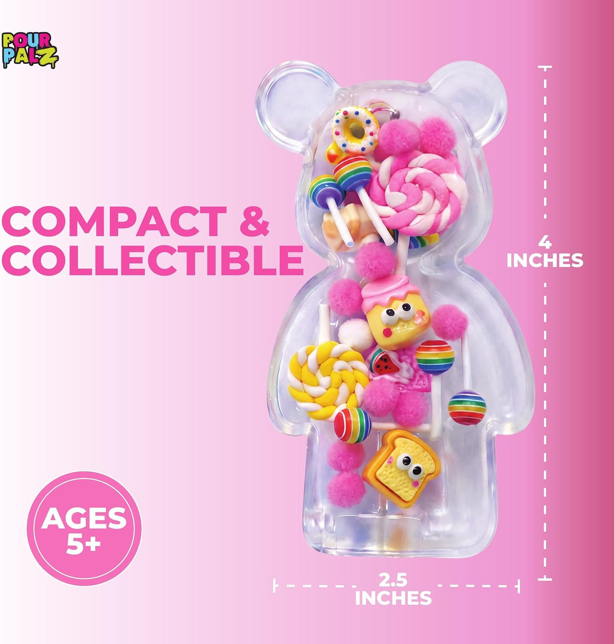 Pour Palz Fillz Mini Bear Keychain Kit, 30-Piece DIY Charm for Kids Ages 5+