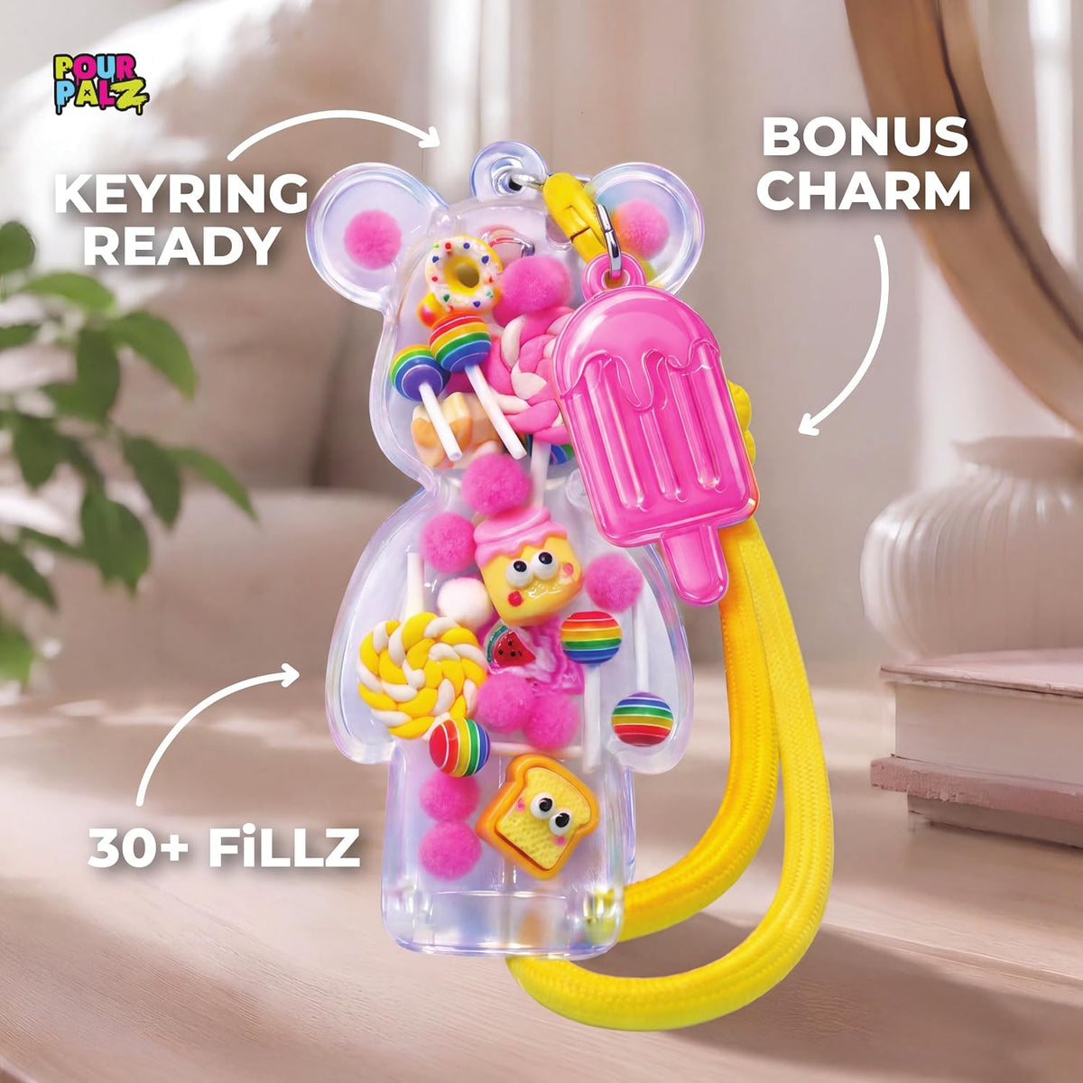 Pour Palz Fillz Mini Bear Keychain Kit, 30-Piece DIY Charm for Kids Ages 5+